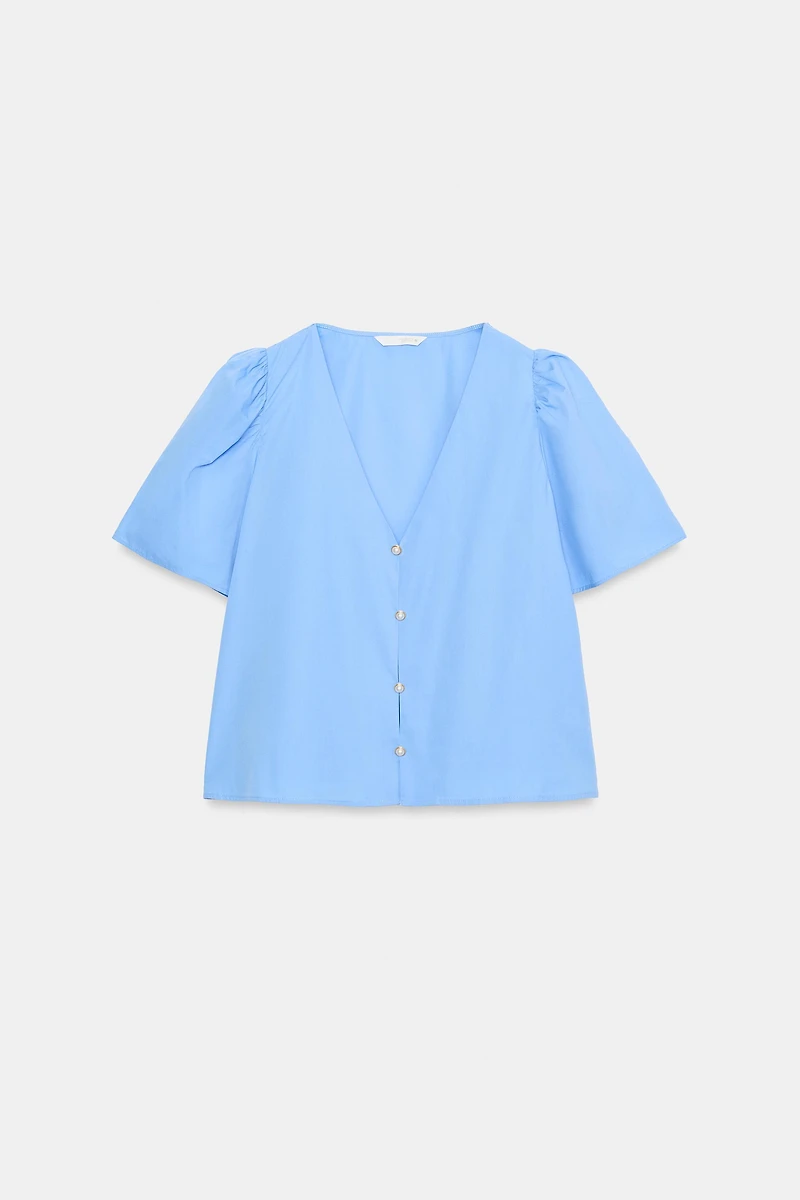 PEARL BUTTON POPLIN TOP