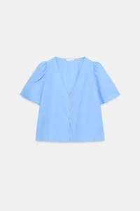 PEARL BUTTON POPLIN TOP