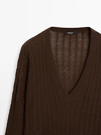 V-neck cable-knit sweater