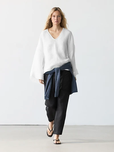 Blouse fluide gaufrée 100 % lin