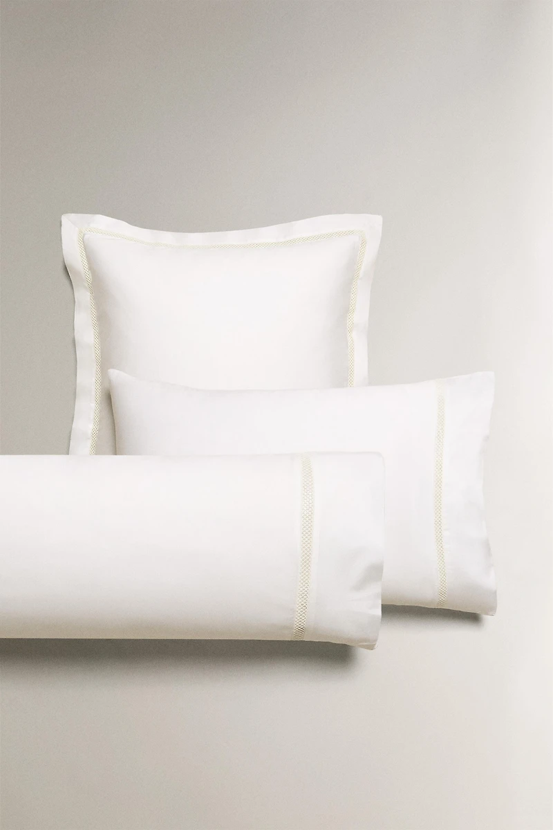 SATEEN PILLOWCASE WITH HEMSTITCHING EMBROIDERY