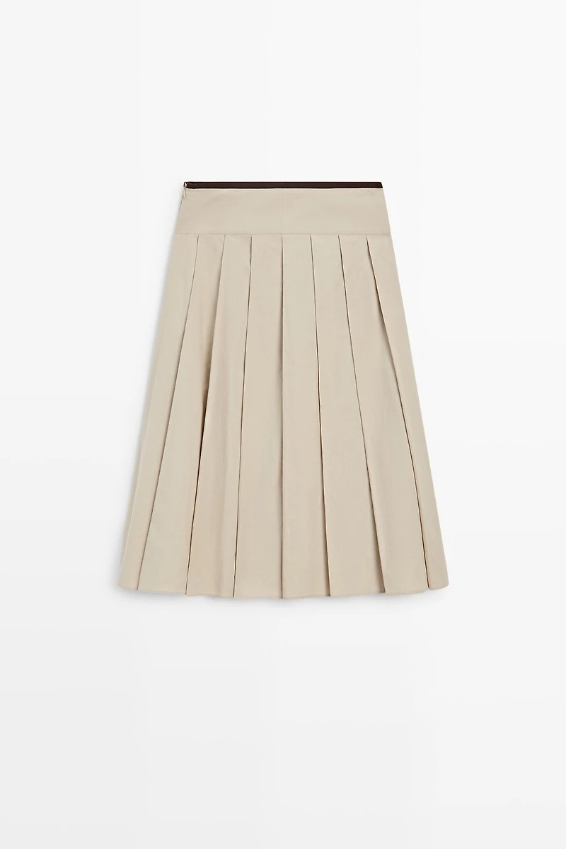 Pleated midi skirt with contrasting sash