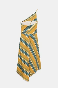 ASYMMETRIC STRIPED MIDI DRESS