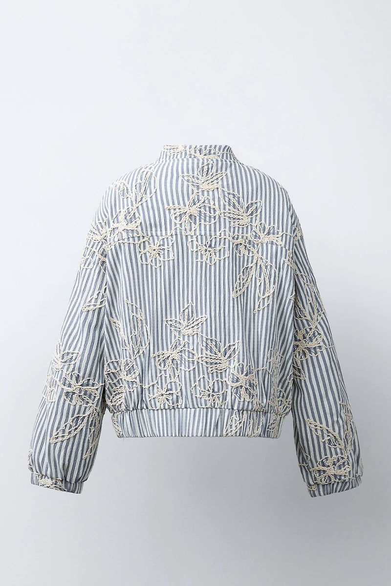 STRIPED EMBROIDERED BOMBER JACKET