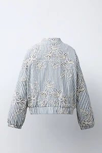 STRIPED EMBROIDERED BOMBER JACKET