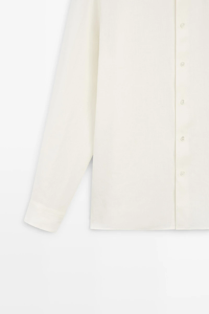 100% linen regular fit shirt with stand collar