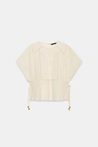 EMBROIDERED TOP WITH SIDE LACING