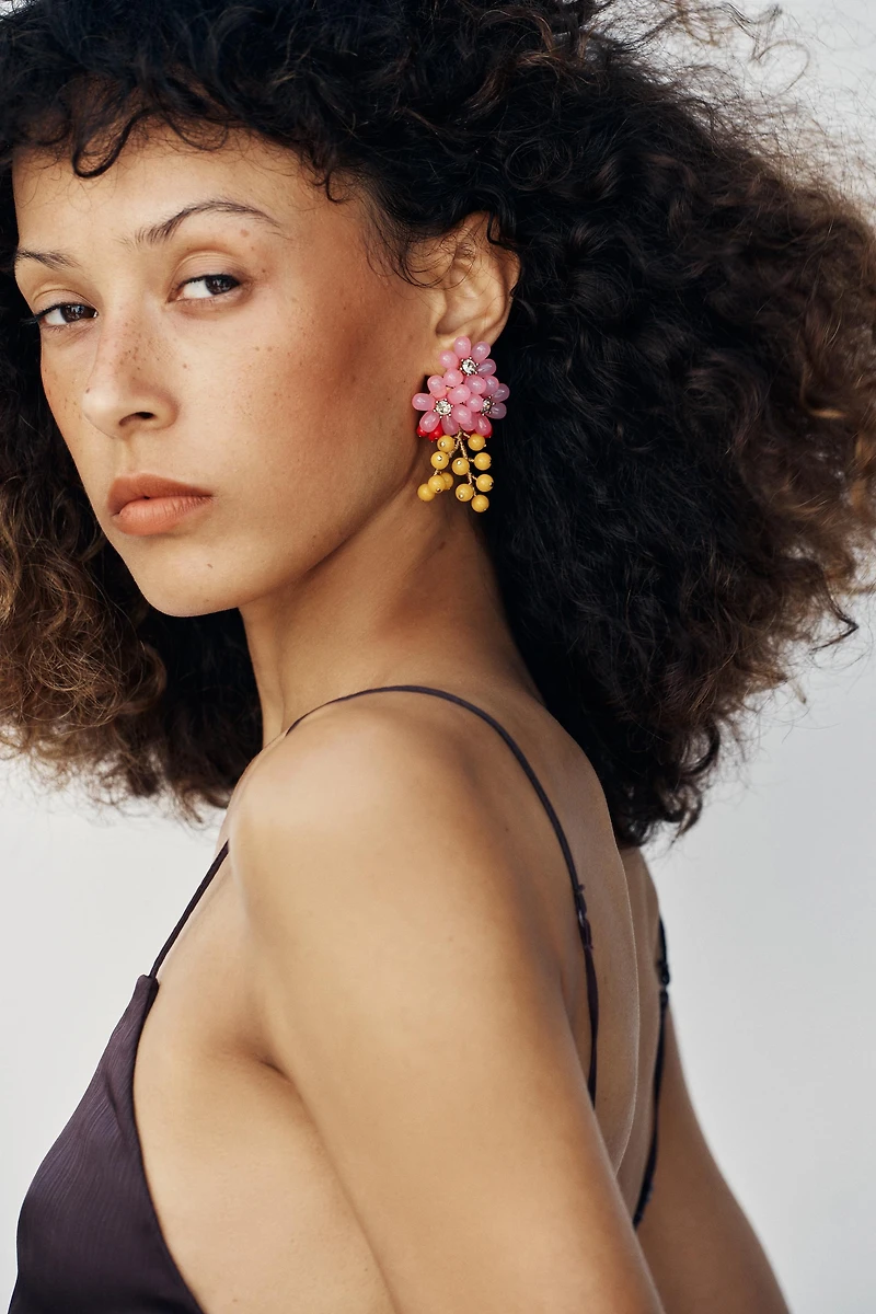 BEADED JEWEL FLOWER EARRINGS