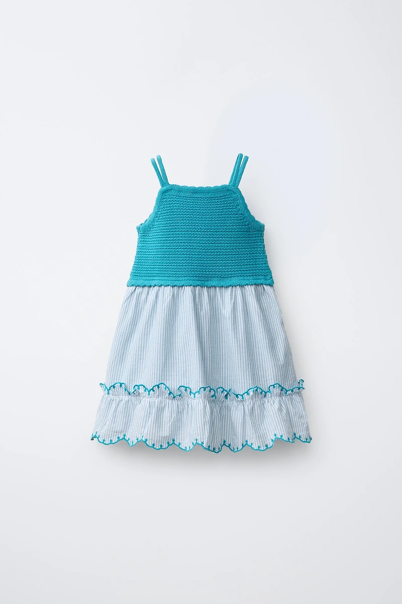 COMBINATION STRIPED CROSS STITCH KNIT DRESS