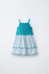 COMBINATION STRIPED CROSS STITCH KNIT DRESS