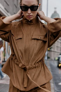 FAUX SUEDE SAFARI SHIRT