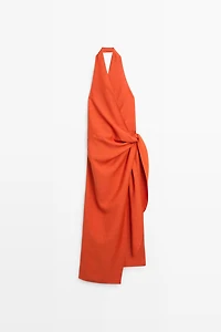 Draped midi dress with bow detail
