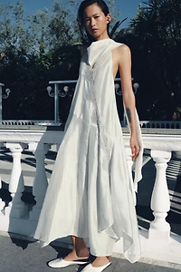 STRIPED LACE HALTER DRESS
