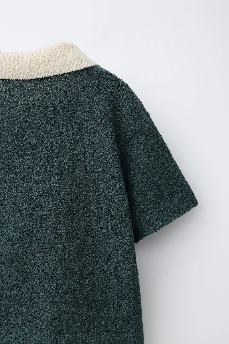 CONTRAST COLLAR KNIT POLO SHIRT