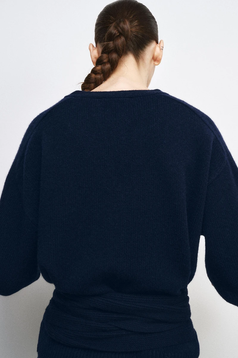 100% WOOL PUFF SLEEVE CARDIGAN