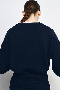 100% WOOL PUFF SLEEVE CARDIGAN