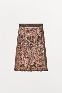 LIMITED EDITION EMBROIDERED BEADED MIDI SKIRT