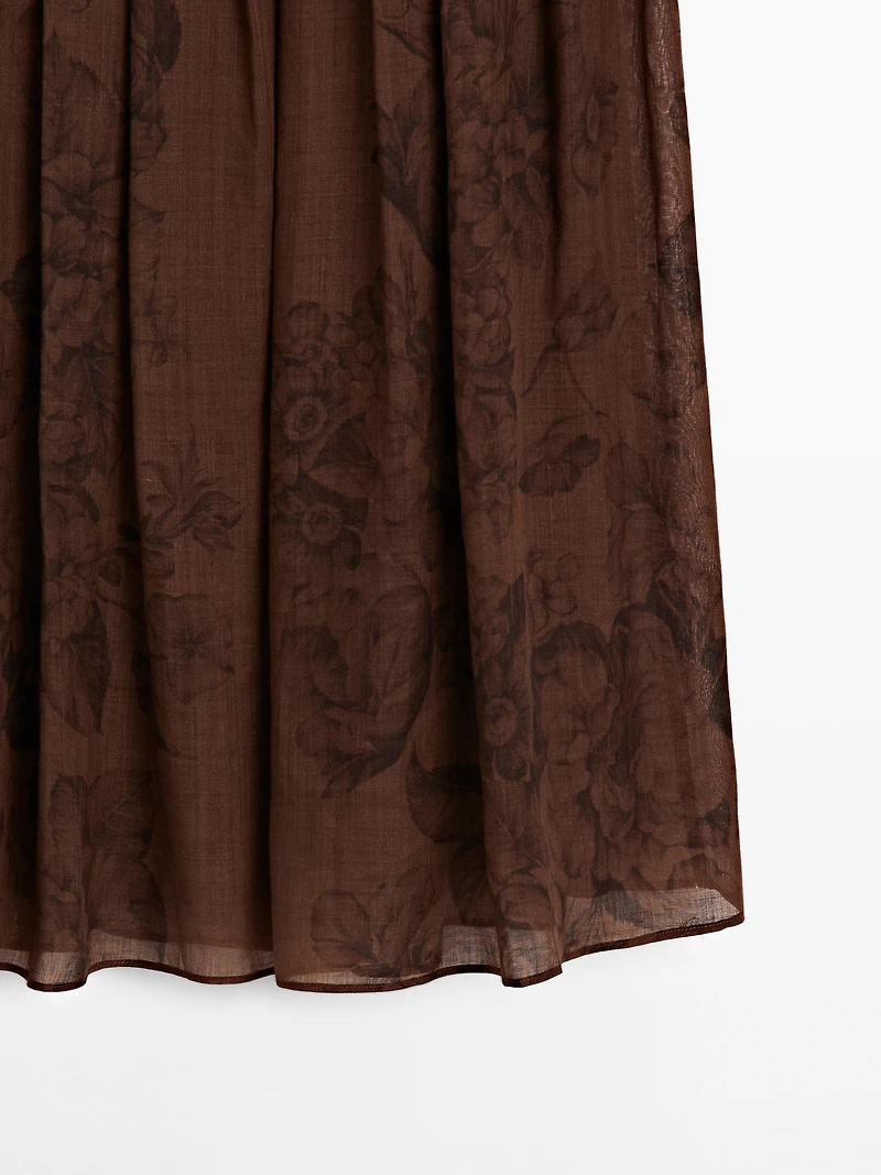 Flared floral print midi skirt