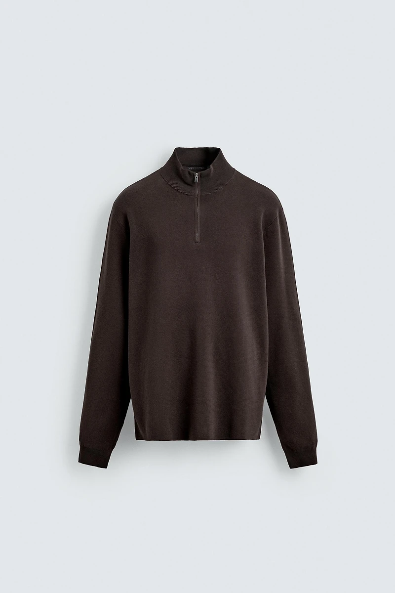 ZIPPERED PURL KNIT SWEATER