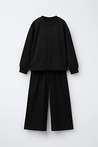 SOLID WIDE LEG PLUSH SWEATSHIRT AND PANTS SET