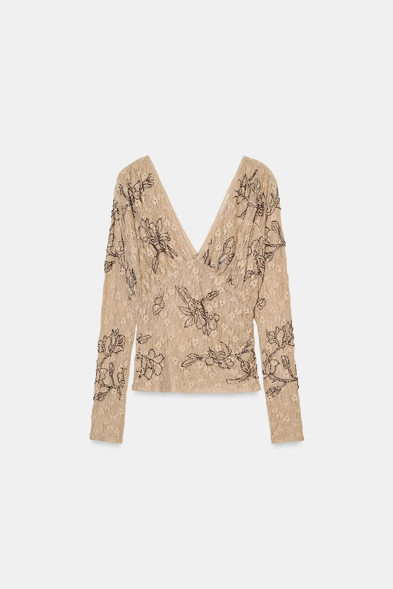 BEADED EMBROIDERED TOP