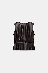 FAUX LEATHER BELTED TOP