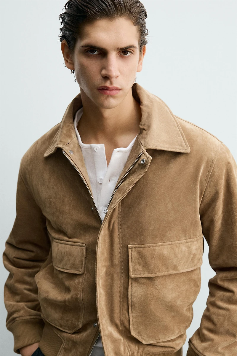 FLEECE TRIM SUEDE LEATHER JACKET