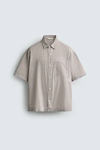 RELAXED FIT PLAID TEXT SHIRT