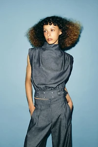 LINEN BUCKLE STUD TOP