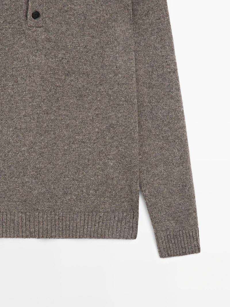 Wool blend knit polo sweater
