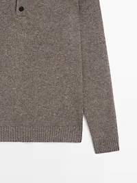 Wool blend knit polo sweater