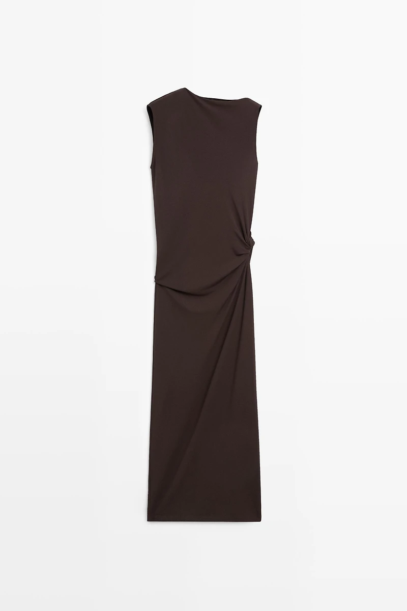 Asymmetric ruched midi dress