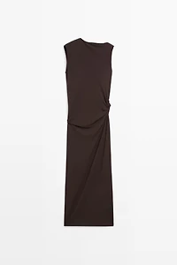 Asymmetric ruched midi dress