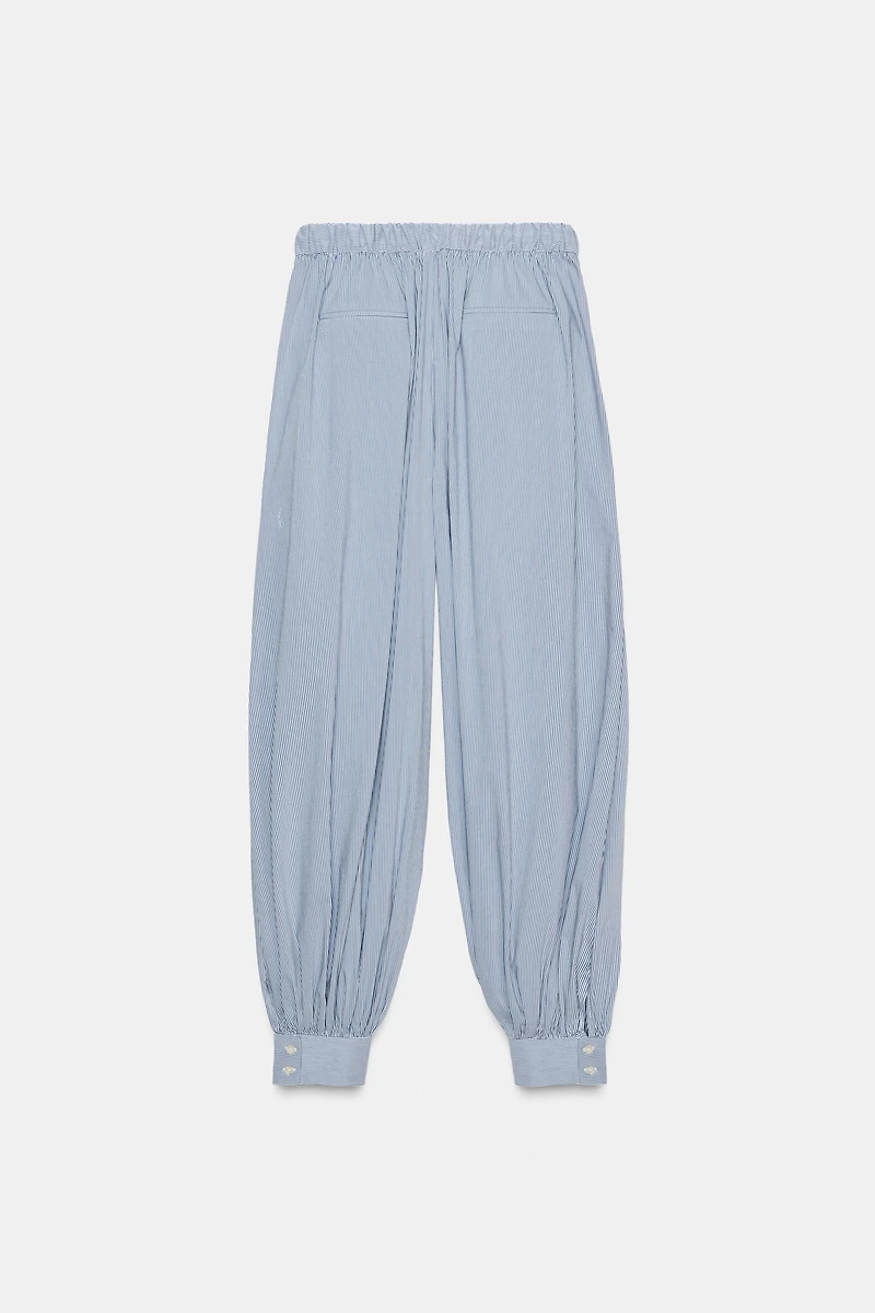 STRIPED POPLIN BALLOON PANTS