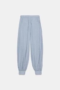 STRIPED POPLIN BALLOON PANTS