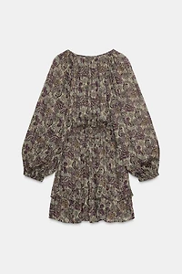 METALLIC THREAD PRINTED MINI DRESS