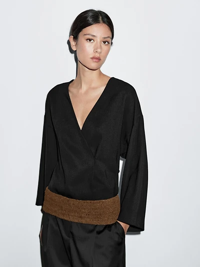 Plaited split suede leather sash belt