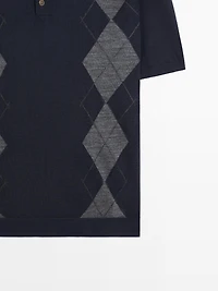 Merino wool blend argyle knit polo sweater