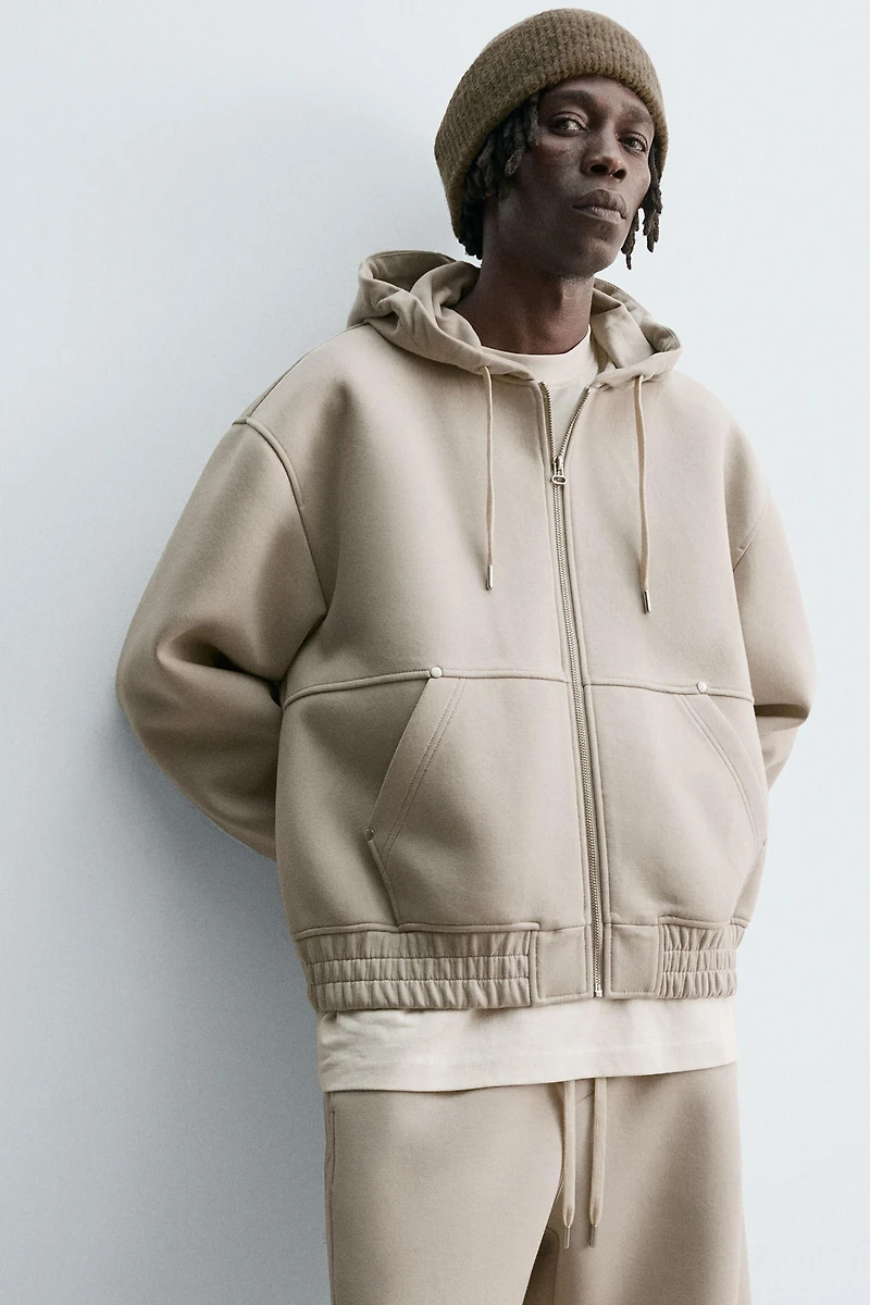 NEOPRENE EFFECT HOODIE ZIP-UP SWEATSHIRT