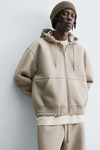 NEOPRENE EFFECT HOODIE ZIP-UP SWEATSHIRT