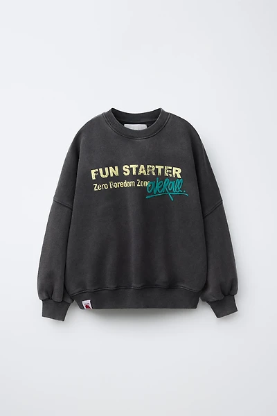 WASHED EFFECT TEXT PRINT T-SHIRT