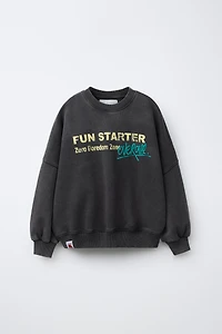 WASHED EFFECT TEXT PRINT T-SHIRT