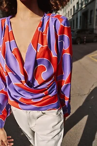PRINTED SATIN EFFECT SHIRT WITH SHOULDER PADS