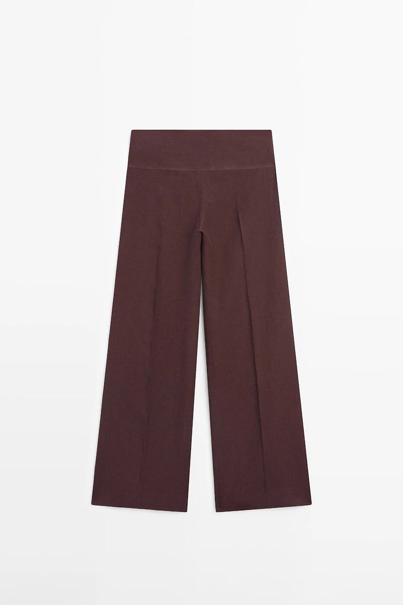 100% linen mid-waist flared pants
