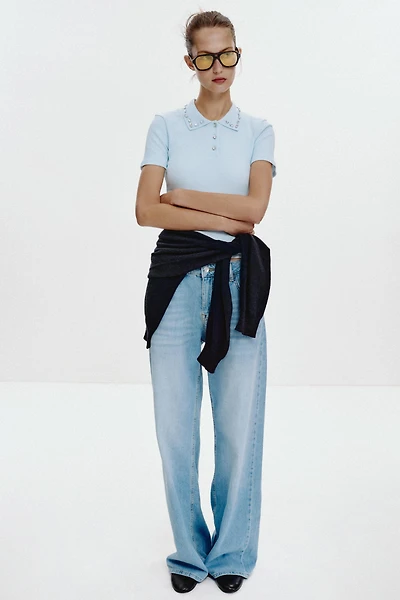 JEWEL COLLAR RIBBED POLO SHIRT