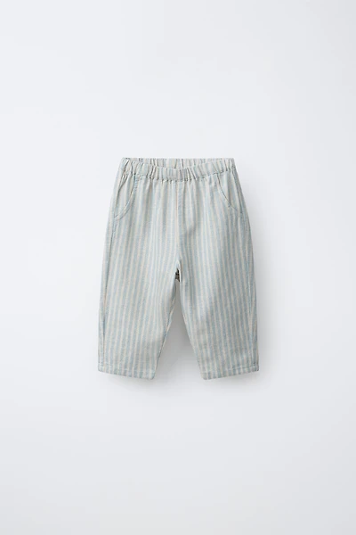 STRIPED COTTON AND LINEN PANTS