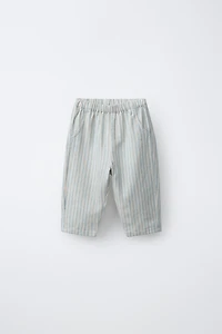 STRIPED COTTON AND LINEN PANTS