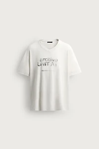 WASHED COTTON-LINEN T-SHIRT WITH TEXT