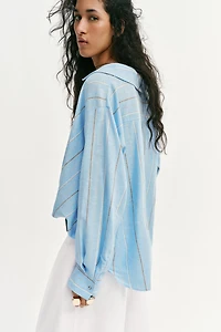 LINEN BLEND SHIRT WITH PUFF HEM
