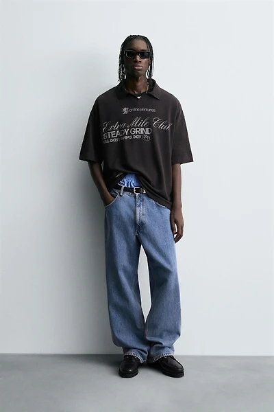 WASHED TEXT PRINT POLO SHIRT